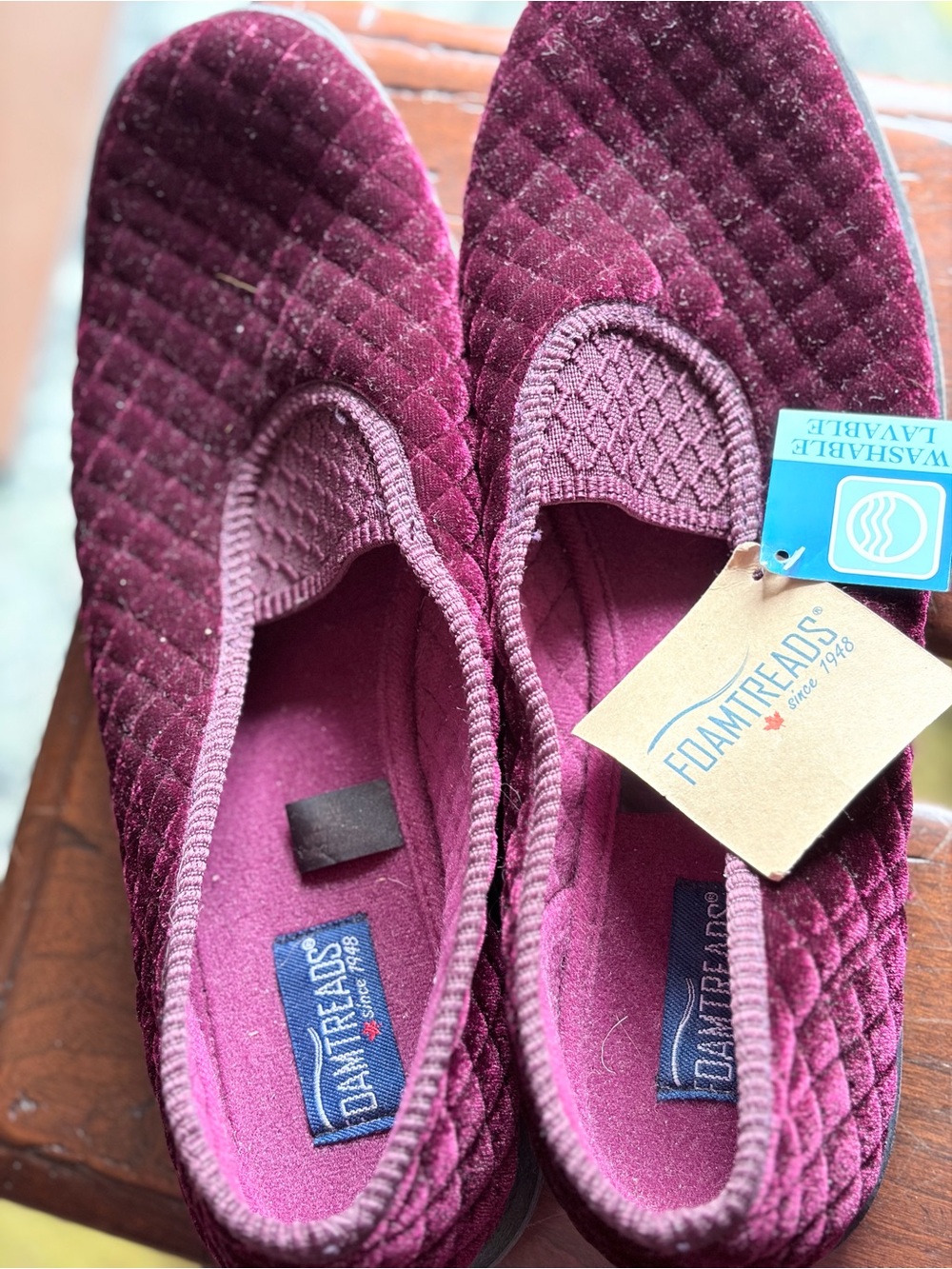Foamtreads Women's Quilted Slip-On Slippers - Bordeaux. Sz12
